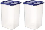 Amazon Brand - Solimo Square Modular Plastic Container, Set of 2, 7.5 Litres, Blue