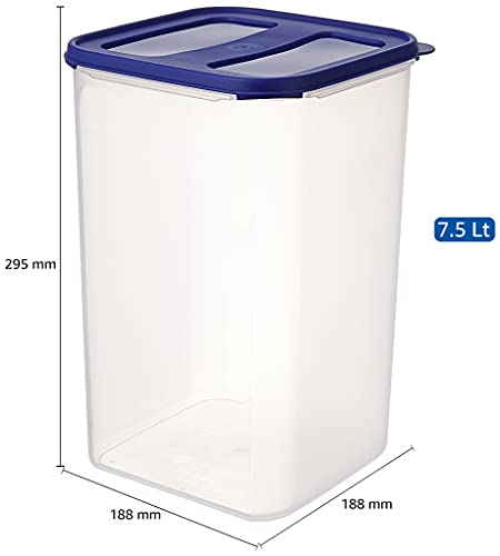 Amazon Brand - Solimo Square Modular Plastic Container, Set of 2, 7.5 Litres, Blue