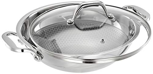 Amazon Brand - Solimo Stainless Steel & Aluminium Triply Honeycomb Kadhai with Lid, 24cm, Silver