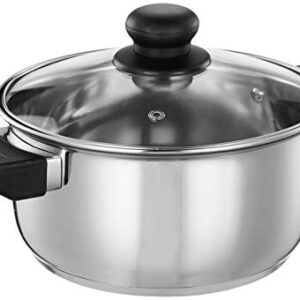 Amazon Brand - Solimo Stainless Steel Induction Bottom Dutch Oven with Glass Lid (20cm, 3 litres)