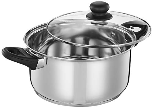 Amazon Brand - Solimo Stainless Steel Induction Bottom Dutch Oven with Glass Lid (24cm, 5 litres)