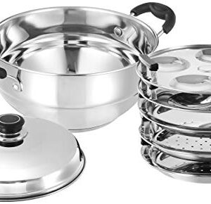 Amazon Brand - Solimo Stainless Steel Induction Bottom Multi Kadhai with 5 plates(idli, Dhokla and pathra), Silver