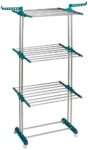 Amazon Brand - Solimo Stainless Steel & Plastic 3 Level Cloth Drying Stand with Wheels, Multicolour