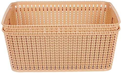 Amazon Brand - Solimo Storage Basket, Set of 2, Large, Biege, Plastic