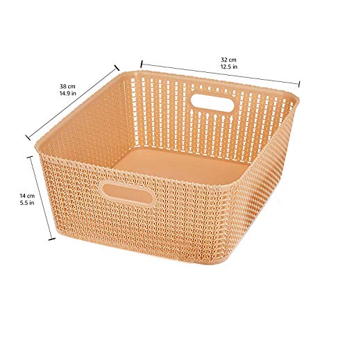 Amazon Brand - Solimo Storage Basket, Set of 2, Large, Biege, Plastic