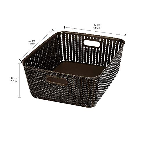 Amazon Brand - Solimo Storage Basket, Set of 2, Large, Brown, Plastic