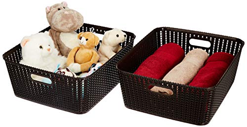 Amazon Brand - Solimo Storage Basket, Set of 2, Large, Brown, Plastic