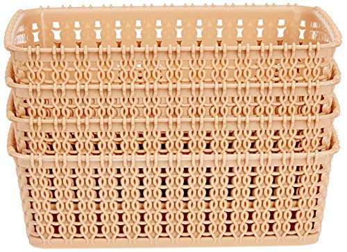 Amazon Brand - Solimo Storage Basket, Set of 4, Small, Biege, Plastic