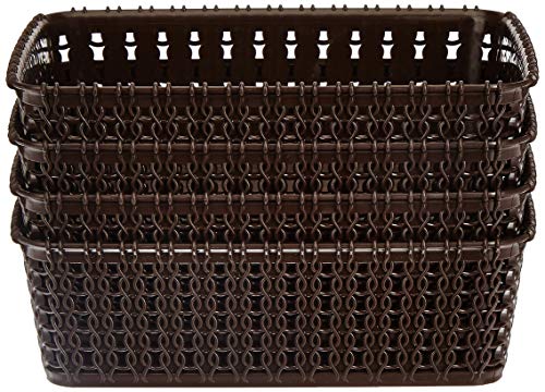 Amazon Brand - Solimo Storage Basket, Set of 4, Small, Brown, Plastic
