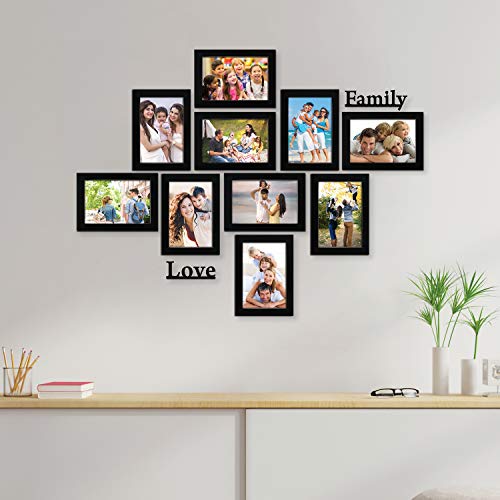 Amazon Brand - Solimo Synthetic Black Photo Frames Set of 10 with Two plaque " Family" & "Love"