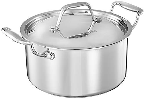 Amazon Brand - Solimo Tri-ply Stainless Steel Induction Base Sauce Pot with Steel lid (22cm, 4.2L)