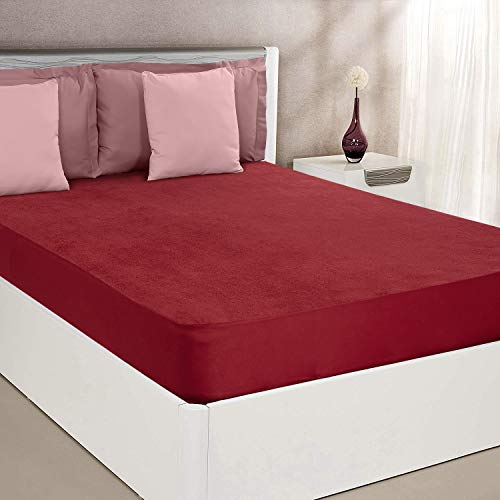 Amazon Brand - Solimo Water Resistant Cotton Mattress Protector 72"x72" - King Size, Maroon