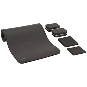 AmazonBasics 13 mm Thick NBR Yoga Mat, Yoga Belt, 2 Blocks & 2 Fast Drying Towels - 6 Piece Set, Black
