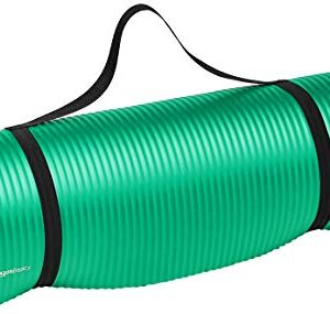 Amazon Basics 13mm Extra Thick NBR Yoga and Exercise Mat with Carrying Strap, Green