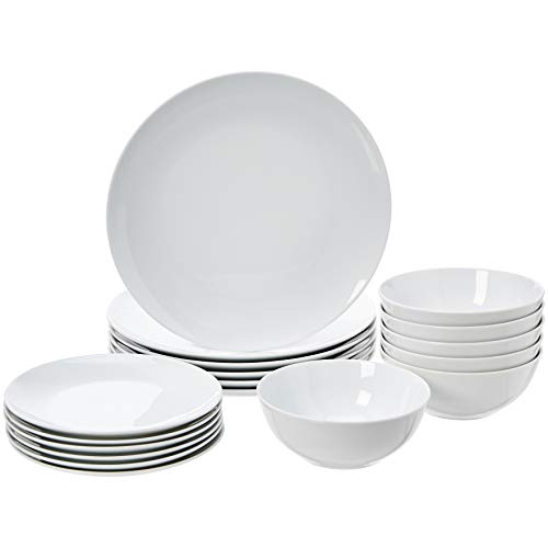 AmazonBasics 18-Piece Dinnerware Set - White Porcelain Coupe