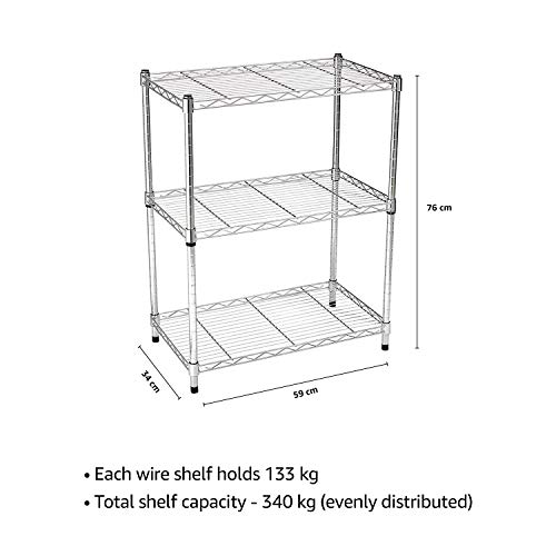 AmazonBasics 3-Shelf Shelving Unit - Chrome (Steel)