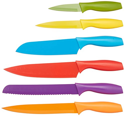 Home Basics 6 Stainless Steel Knife Set with Colorful Slip Covers