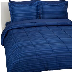AmazonBasics 7-Piece Bed-in-A-Bag - Queen Small, Royal Blue Calvin Stripe (Includes 1 bedsheet, 1 Comforter, 4…