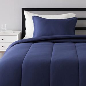 AmazonBasics Comforter Set, Twin / Twin XL, Navy Blue, Microfiber, Ultra-Soft