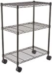 AmazonBasics Height Adjustable 3-Shelves Heavy Duty Rack with Wheels (Black)
