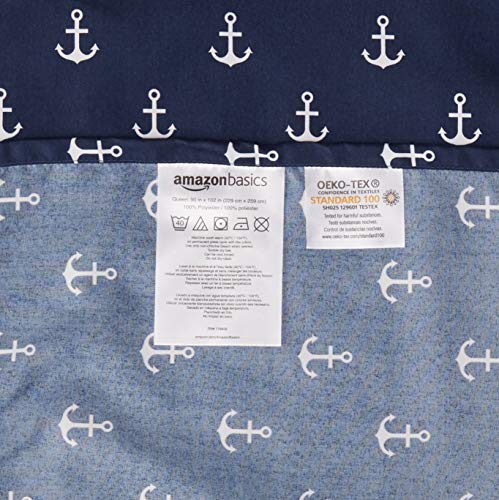 AmazonBasics Kid's Sheet Set - Soft, Easy-Wash Microfiber - Queen, White Anchors - with 2 pillow covers