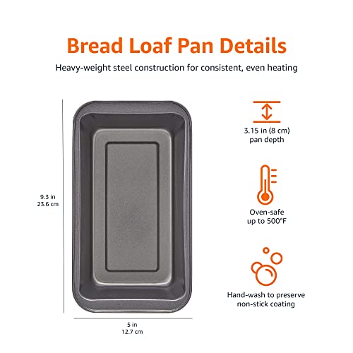AmazonBasics Nonstick Carbon Steel Baking Bread Pan, 9.5 x 5 Inch, Set of 2