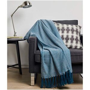 AmazonBasics Polyester & Acrylic Herringbone Knitted Fringed Throw Blanket - 60 x 80 Inches, Teal, Pack of 1…