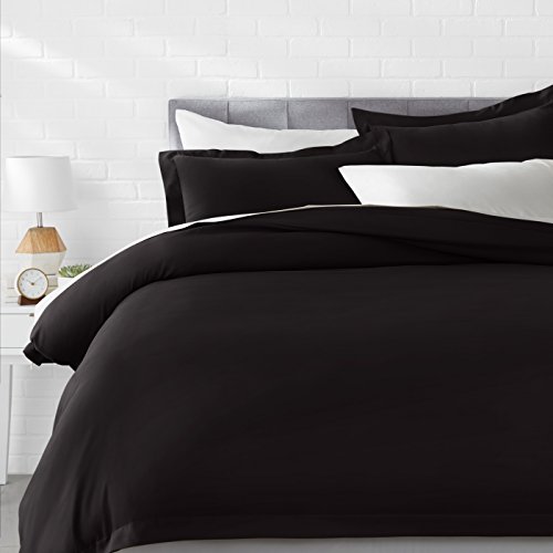 AmazonBasics Polyester Microfiber Quilt Cover Set with 2 Pillow Covers (Black, 3-Pieces Queen Size)