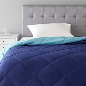Amazon Basics Reversible Microfiber Comforter - Single/Single Large, Navy Blue, Pack of 1