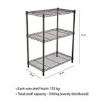 Amazonbasics Height Adjustable 3-Shelves Heavy Duty Rack - Black (Steel, Black Coated Chrome Finish)