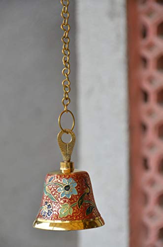 Angelic Brass Mandir Bell (9 cm x 9 cm x 14 cm, Red) (AGB0088RM)