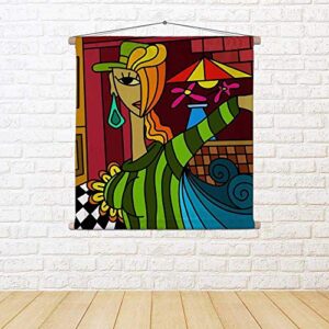 ArtzFolio Abstract Background With Woman Deformed Canvas Fabric Painting Tapestry | Scroll Art Hanging 24 x 24 inch (61…