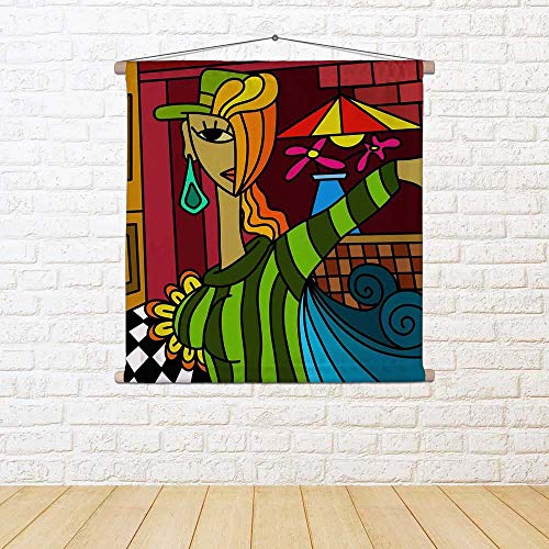 ArtzFolio Abstract Background With Woman Deformed Canvas Fabric Painting Tapestry | Scroll Art Hanging 24 x 24 inch (61…