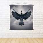 ArtzFolio Man Riding An Open Wing Bird Canvas Fabric Painting Tapestry | Scroll Art Hanging 18 x 18 inch (46 x 46 cms)