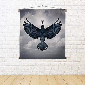 ArtzFolio Man Riding An Open Wing Bird Satin Fabric Painting Tapestry | Scroll Art Hanging 30 x 30 inch (76 x 76 cms)
