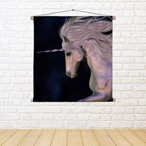 ArtzFolio White Buck Unicorns Horn Satin Fabric Painting Tapestry | Scroll Art Hanging 30 x 30 inch (76 x 76 cms)
