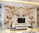 Avikalp Exclusive AWZ0259 3D Wallpaper Butterfly Floral Backdrop 3D Sandstone Relief TV Background Wall Living Room Be…