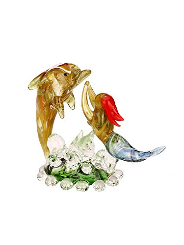 Somil Round Festive Water Fairy Girl Playing with Friend Dolphin (Glass, 4 cm x 5 cm x 6.5 cm - Polished)