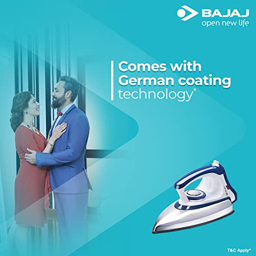 Bajaj Majesty DX-11 1000W Dry Iron with Advance Soleplate and Anti-bacterial German Coating Technology, White and Blue
