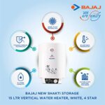 Bajaj New Shakti Storage 15 Litre Vertical Water Heater, White, 4 Star wall mounting