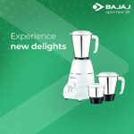 Bajaj Rex 500W Mixer Grinder with Nutri-Pro Feature, 3 Jars, White