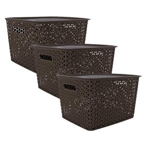 Bel-Casa-Royal-Basket-Large-Pack-of-3-With-3-Lids-Multipurpose-Plastic-Storage-Baskets-Dark-Brown-0