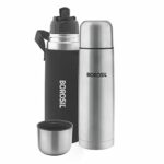 Borosil Stainless Steel Hydra Thermo Vacuum Insulated Flask Water Bottle, Black, 1000 ml