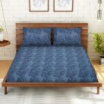 CORE Designed by SPACES Seasons Best Printz Blue Double 104 Tc Cotton 1 Double Bed Sheet with 1 Pillow Cover