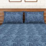 CORE Designed by SPACES Seasons Best Printz Blue Double 104 Tc Cotton 1 Double Bed Sheet with 1 Pillow Cover