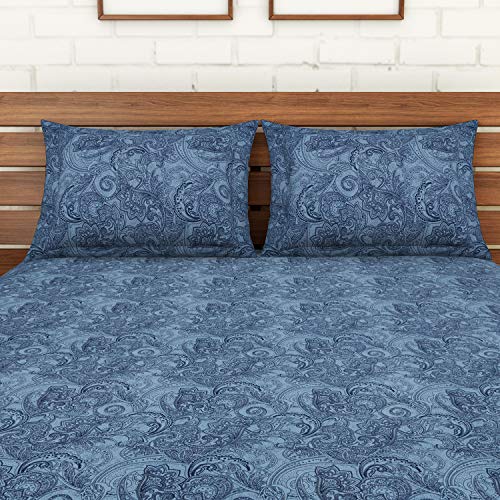 CORE Designed by SPACES Seasons Best Printz Blue Double 104 Tc Cotton 1 Double Bed Sheet with 1 Pillow Cover