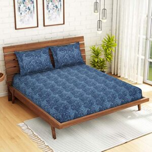 CORE Designed by SPACES Seasons Best Printz Blue Double 104 Tc Cotton 1 Double Bed Sheet with 1 Pillow Cover