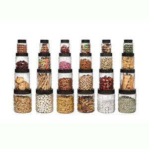 Cello Checkers PET Plastic Canister Small Set 24-Pieces,(300mlx6+650mlx6+1200mlx6+2000mlx6),Clear