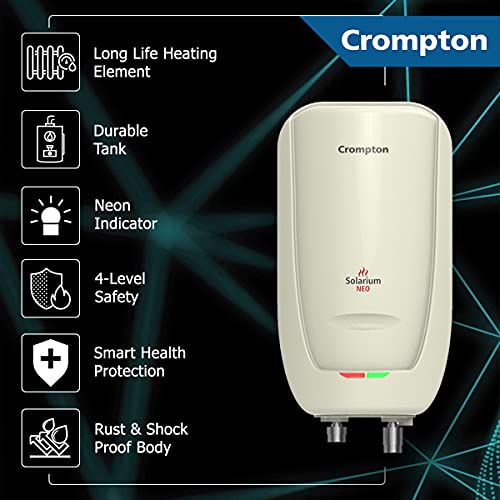 Crompton Solarium Neo 3-Litre, 3KW Instant Water Heater/Geyser with Rust Free ABS Body (Ivory)