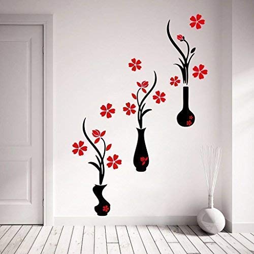 Decor Kafe Red And Black Flower Pots Wall Sticker Standard Size- 107Cm X 125Cm Color- Multicolor